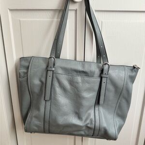 Fossil Gray Leather Tote Bag